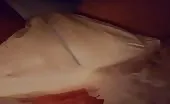 Redhead girl did a mess in white panties