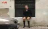 Orange panties aside to poop