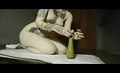 Tattooed college masturbates with shit