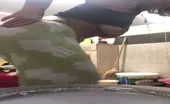 Pulled pants down to poop