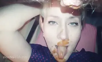 Slut swallows bitter diarrhea and cock juice